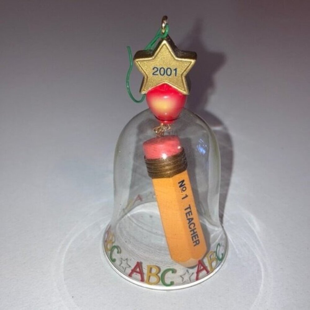 🍎✨ No. 1 Teacher 2001 Bell Ornament | Glass Christmas Ornament